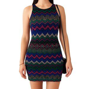 Soprano Womens M Metallic Bodycon Mini Dress Multicolor Zigzag Lined Disco Rave